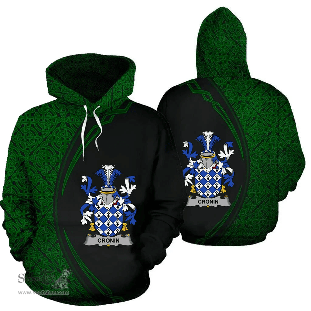Irish Cronin or O'Cronin Coat of Arms Irish Family Crest Hoodie Black Green Circle Style Hoodie