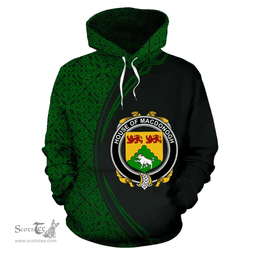 Irish House of MACDONOGH (Connacht) Coat of Arms Irish Family Crest Hoodie Black Green Circle Style Hoodie