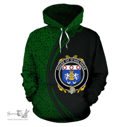 Irish House of O'HOLOHAN Coat of Arms Irish Family Crest Hoodie Black Green Circle Style Hoodie