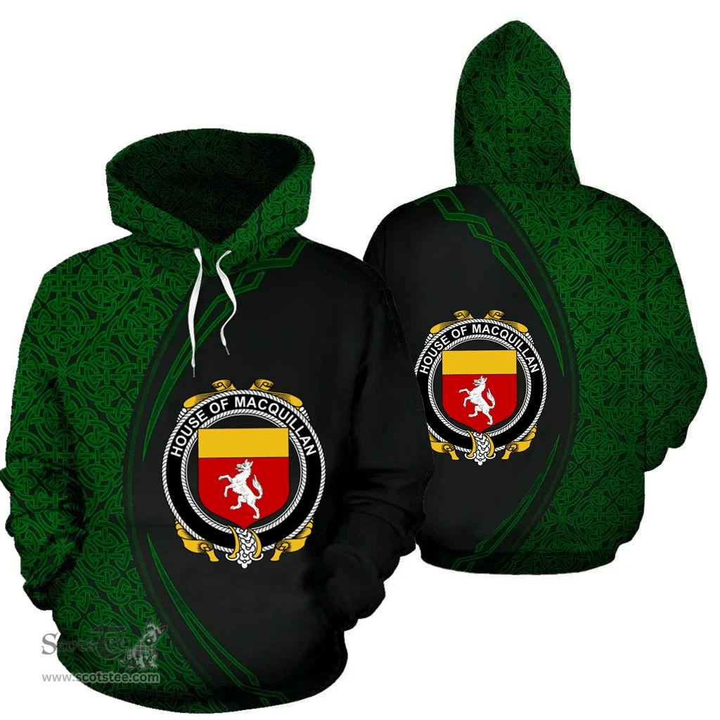 Irish House of MACQUILLAN Coat of Arms Irish Family Crest Hoodie Black Green Circle Style Hoodie