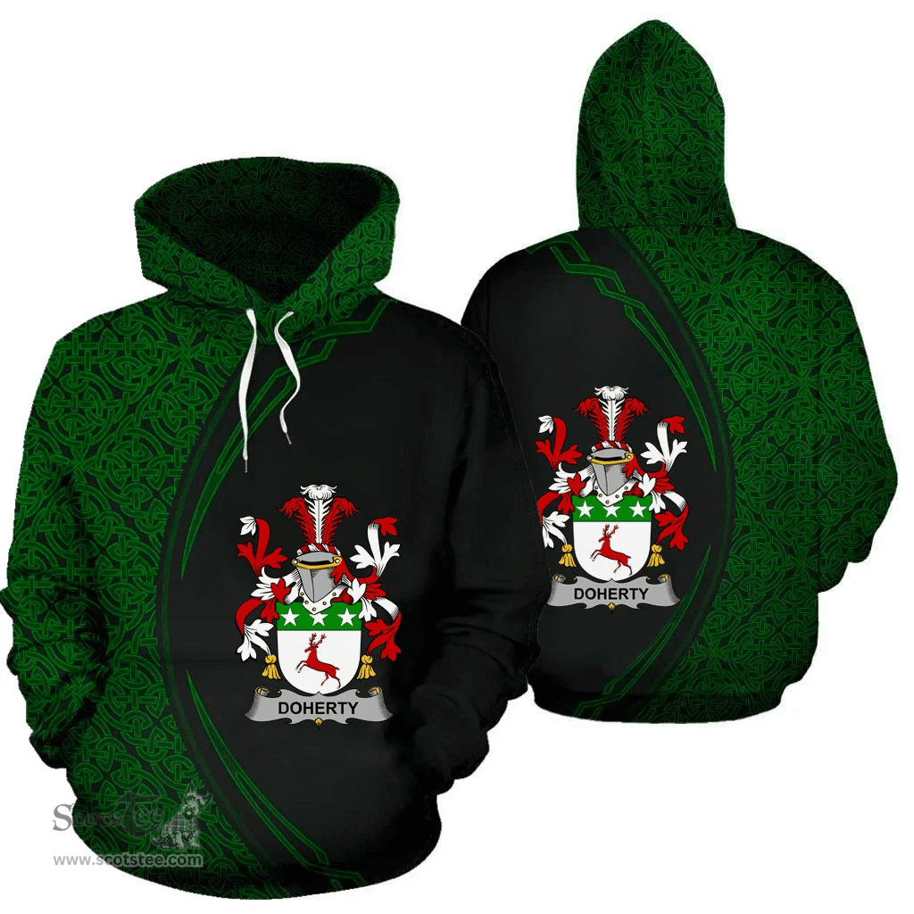 Irish Doherty or O'Doherty Coat of Arms Irish Family Crest Hoodie Black Green Circle Style Hoodie
