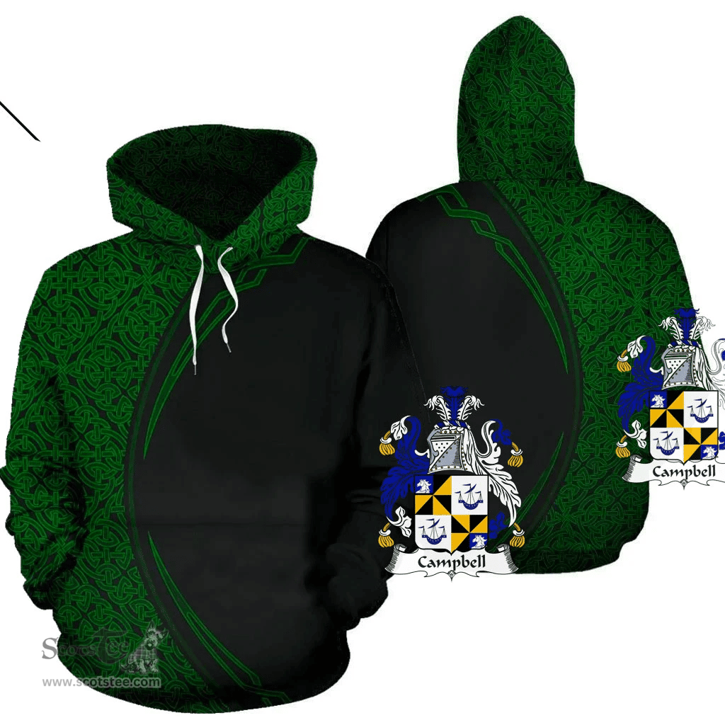 Irish Campbell Coat of Arms Irish Family Crest Hoodie Black Green Circle Style Hoodie