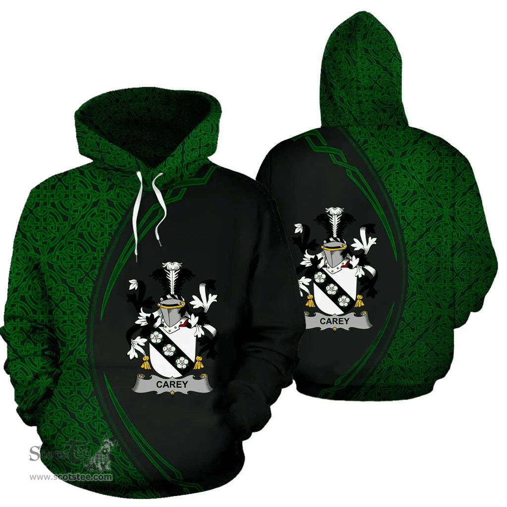 Irish Carey or Cary Coat of Arms Irish Family Crest Hoodie Black Green Circle Style Hoodie