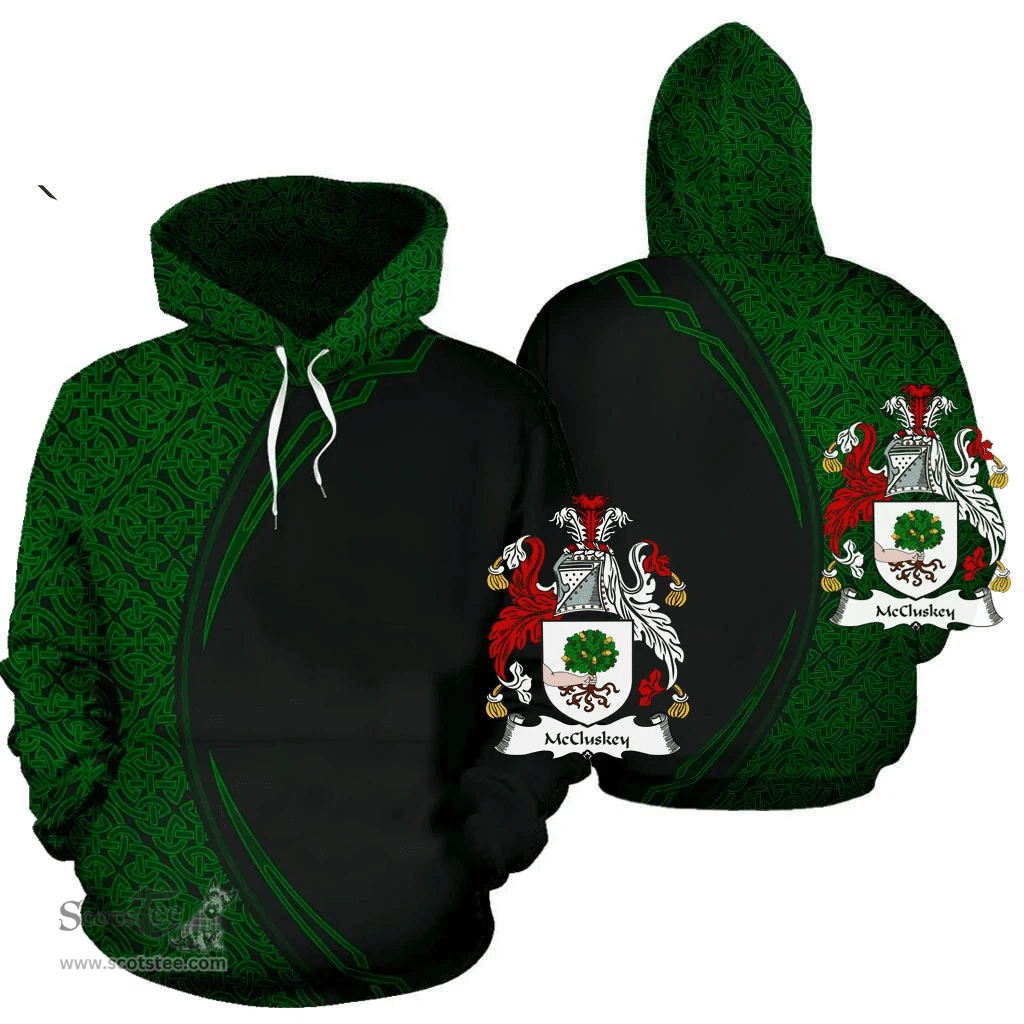 Irish McCluskey Coat of Arms Irish Family Crest Hoodie Black Green Circle Style Hoodie