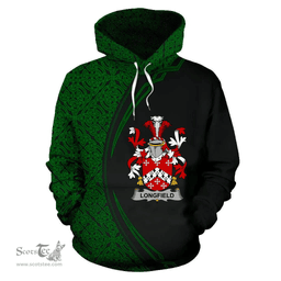 Irish Longfield Coat of Arms Irish Family Crest Hoodie Black Green Circle Style Hoodie