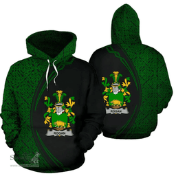 Irish Rogan or O'Rogan Coat of Arms Irish Family Crest Hoodie Black Green Circle Style Hoodie