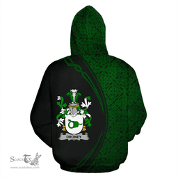 Irish Droney or O'Droney Coat of Arms Irish Family Crest Hoodie Black Green Circle Style Hoodie