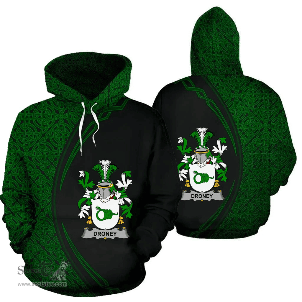 Irish Droney or O'Droney Coat of Arms Irish Family Crest Hoodie Black Green Circle Style Hoodie