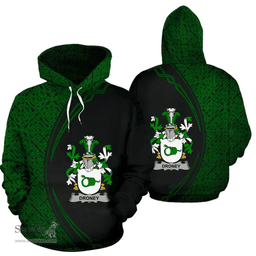 Irish Droney or O'Droney Coat of Arms Irish Family Crest Hoodie Black Green Circle Style Hoodie