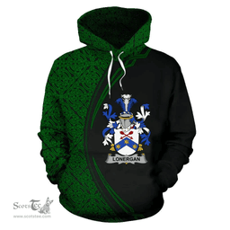 Irish Lonergan or O'Lonergan Coat of Arms Irish Family Crest Hoodie Black Green Circle Style Hoodie