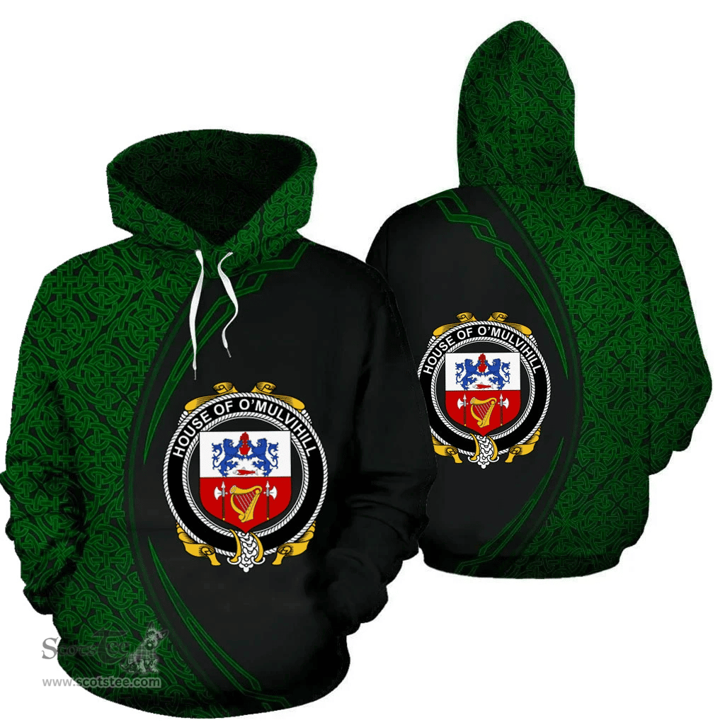Irish House of O'MULVIHILL Coat of Arms Irish Family Crest Hoodie Black Green Circle Style Hoodie