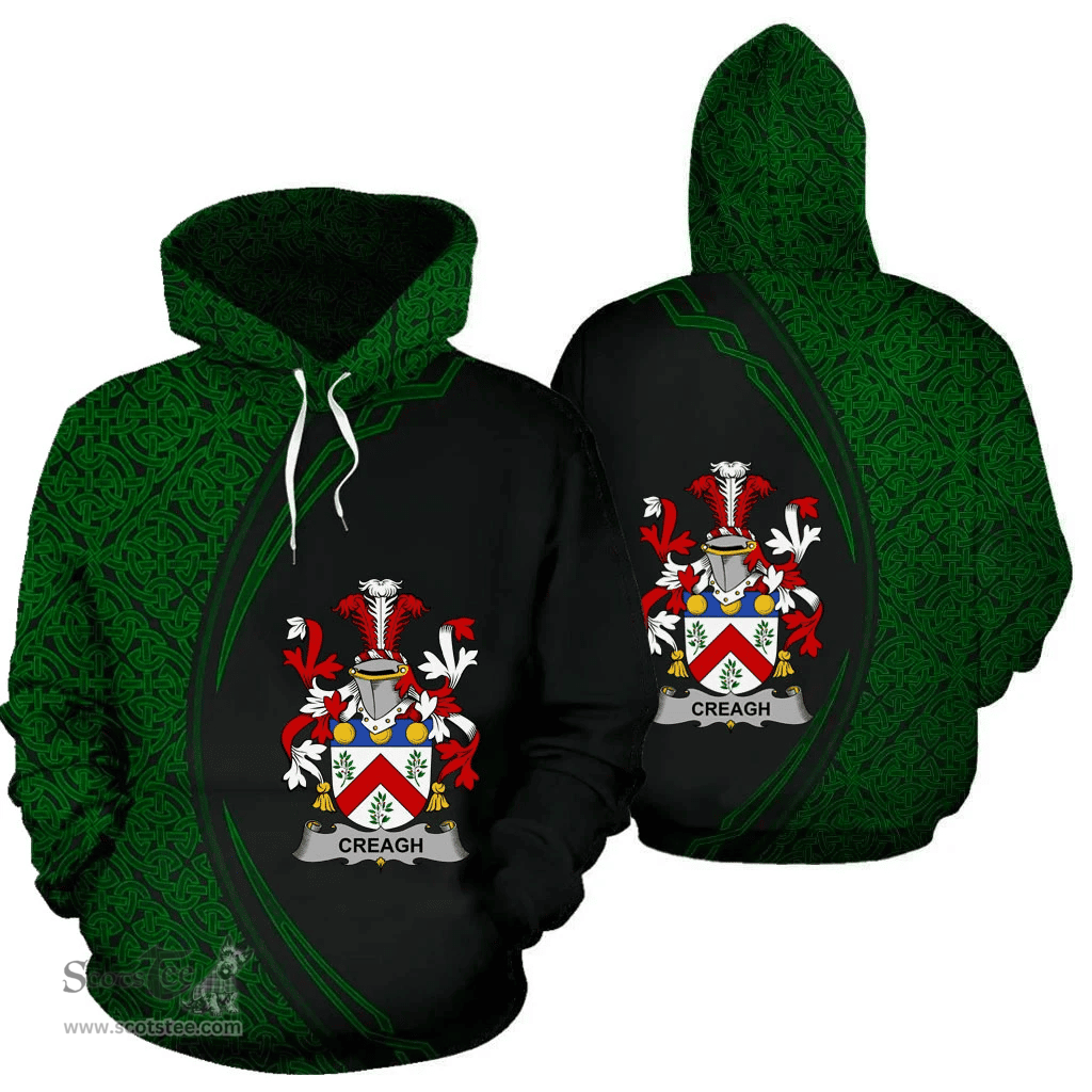 Irish Creagh Coat of Arms Irish Family Crest Hoodie Black Green Circle Style Hoodie