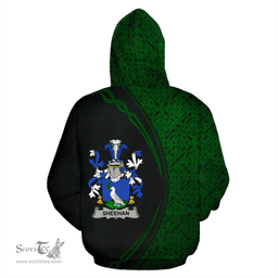 Irish Sheehan or O'Sheehan Coat of Arms Irish Family Crest Hoodie Black Green Circle Style Hoodie
