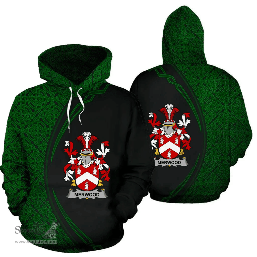 Irish Merwood Coat of Arms Irish Family Crest Hoodie Black Green Circle Style Hoodie