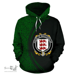 Irish House of MACCOGHLAN Coat of Arms Irish Family Crest Hoodie Black Green Circle Style Hoodie
