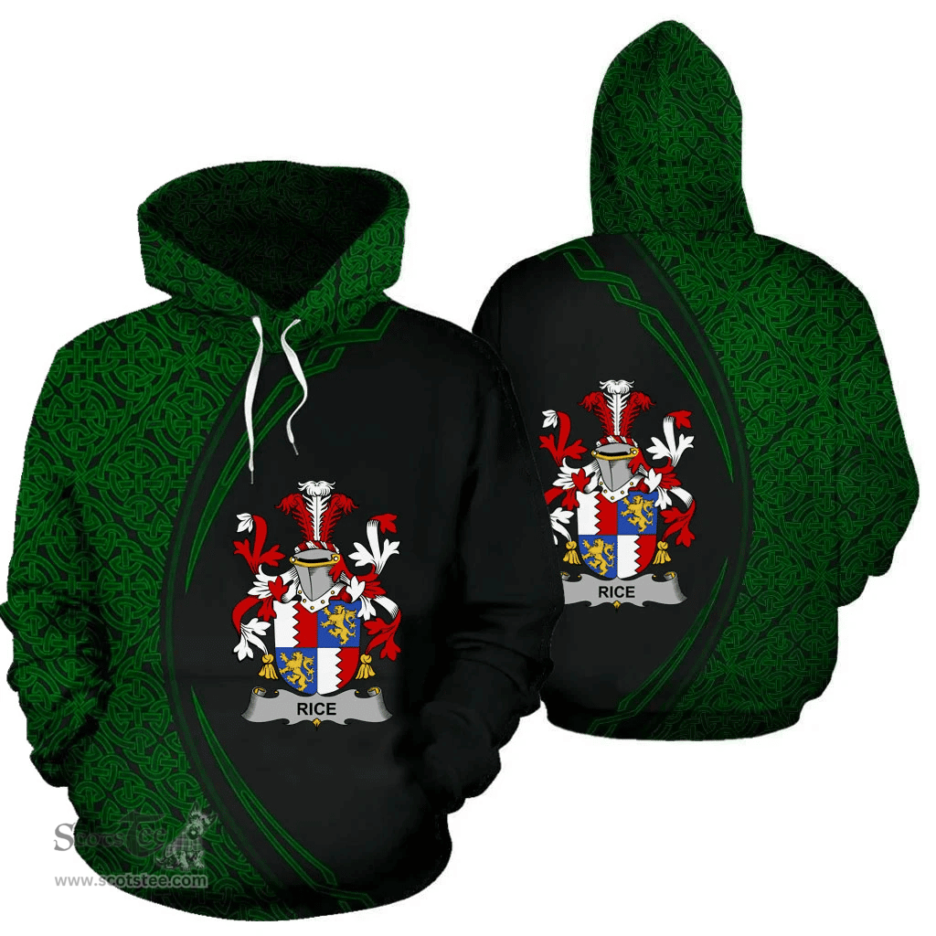 Irish Rice Coat of Arms Irish Family Crest Hoodie Black Green Circle Style Hoodie