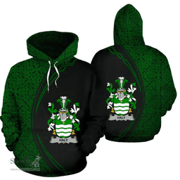 Irish Haly Coat of Arms Irish Family Crest Hoodie Black Green Circle Style Hoodie