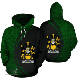 Irish Graham or Grahan Coat of Arms Irish Family Crest Hoodie Black Green Circle Style Hoodie