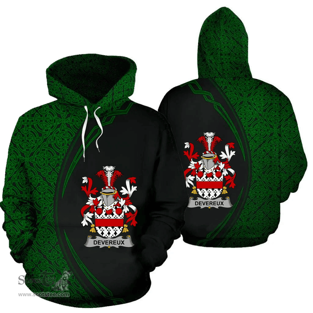 Irish Devereux Coat of Arms Irish Family Crest Hoodie Black Green Circle Style Hoodie