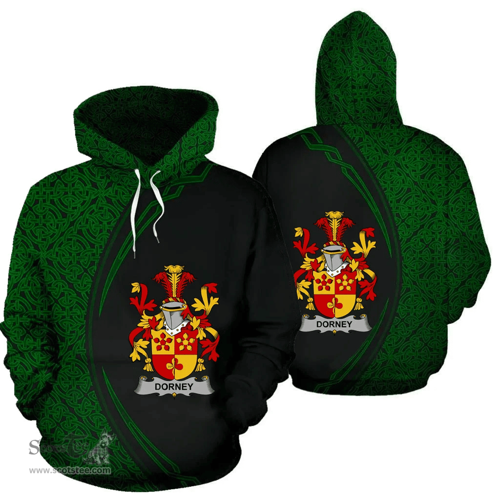 Irish Dorney or O'Dorney Coat of Arms Irish Family Crest Hoodie Black Green Circle Style Hoodie