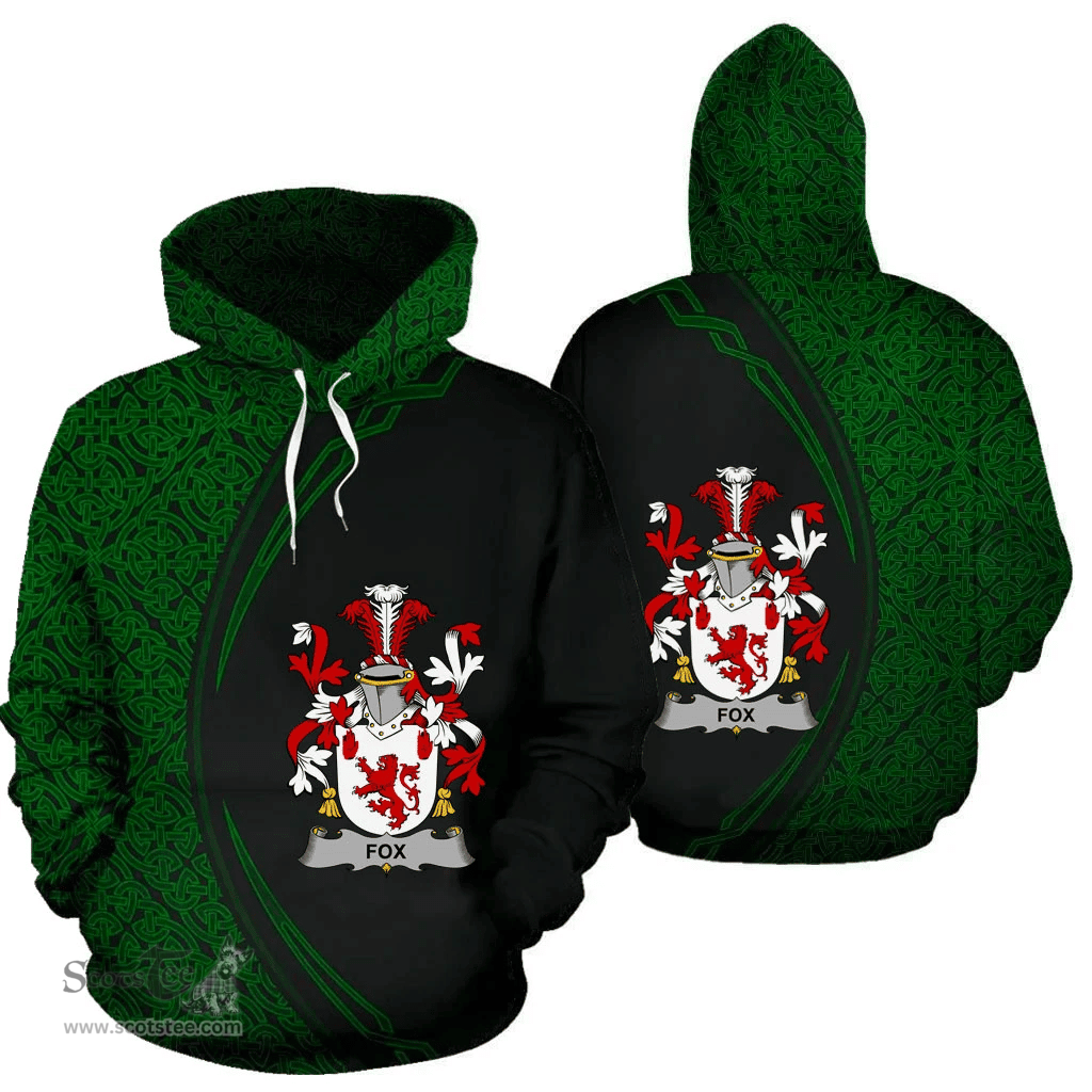 Irish Fox Coat of Arms Irish Family Crest Hoodie Black Green Circle Style Hoodie