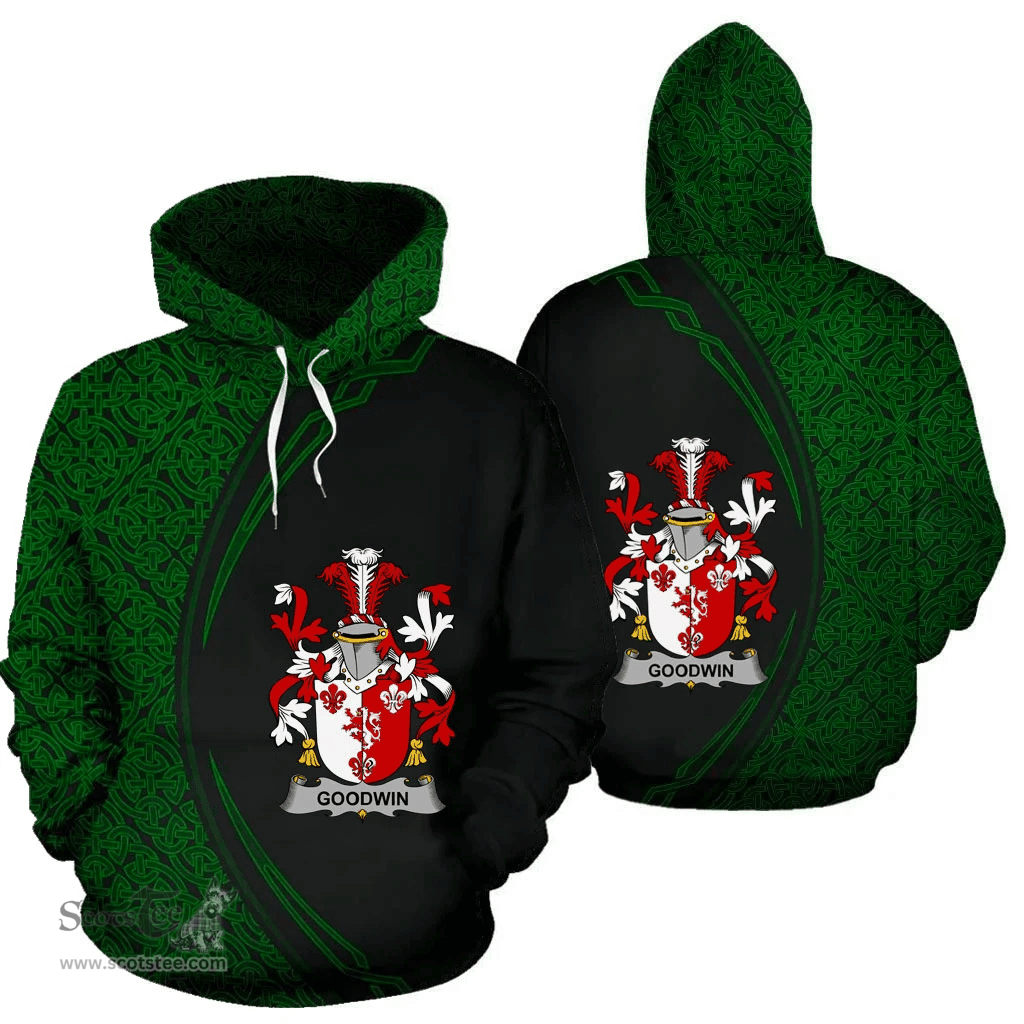 Irish Goodwin Coat of Arms Irish Family Crest Hoodie Black Green Circle Style Hoodie