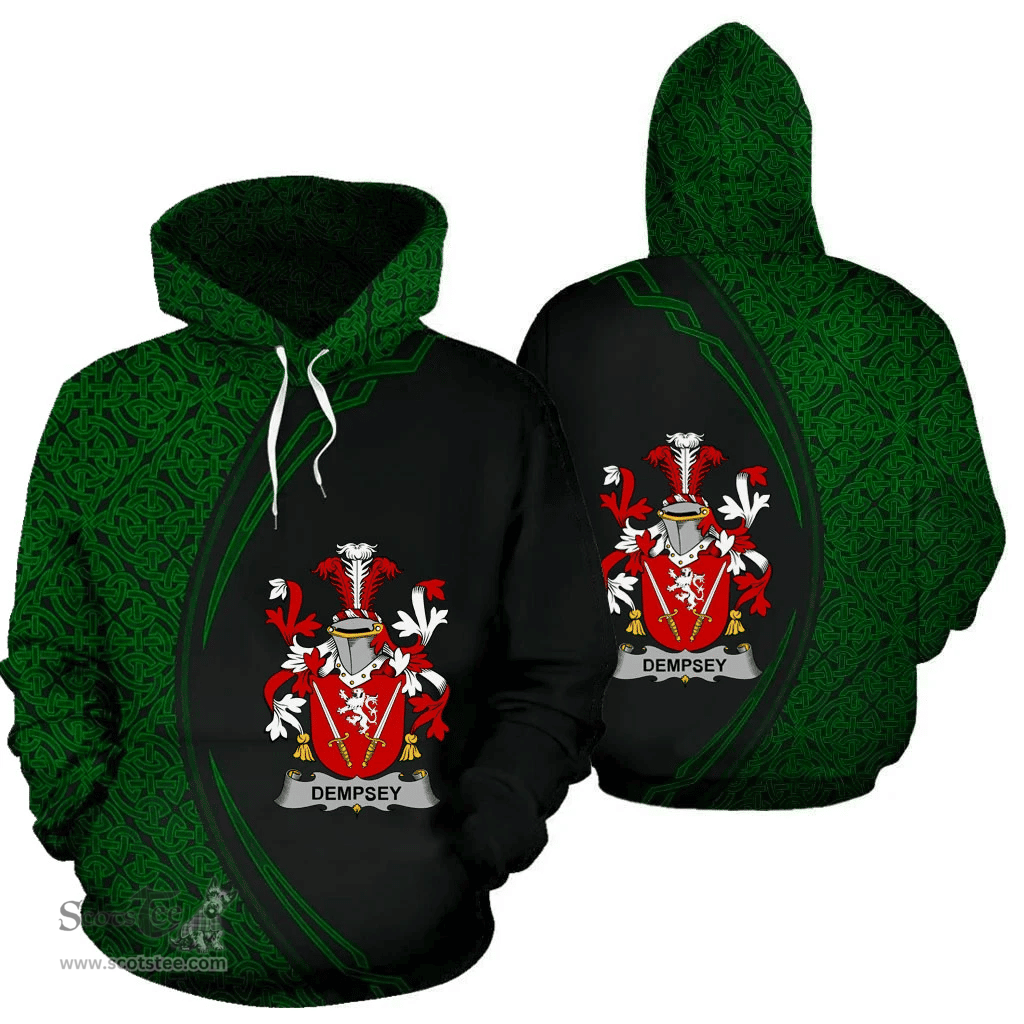 Irish Dempsey or O'Dempsey Coat of Arms Irish Family Crest Hoodie Black Green Circle Style Hoodie