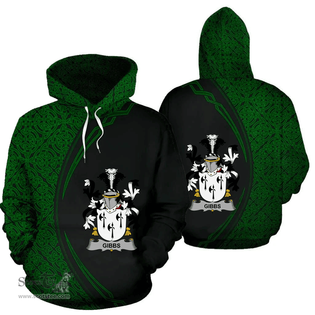 Irish Gibbs Coat of Arms Irish Family Crest Hoodie Black Green Circle Style Hoodie