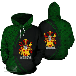Irish Worthing Coat of Arms Irish Family Crest Hoodie Black Green Circle Style Hoodie