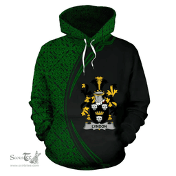 Irish Lyndon or Gindon Coat of Arms Irish Family Crest Hoodie Black Green Circle Style Hoodie