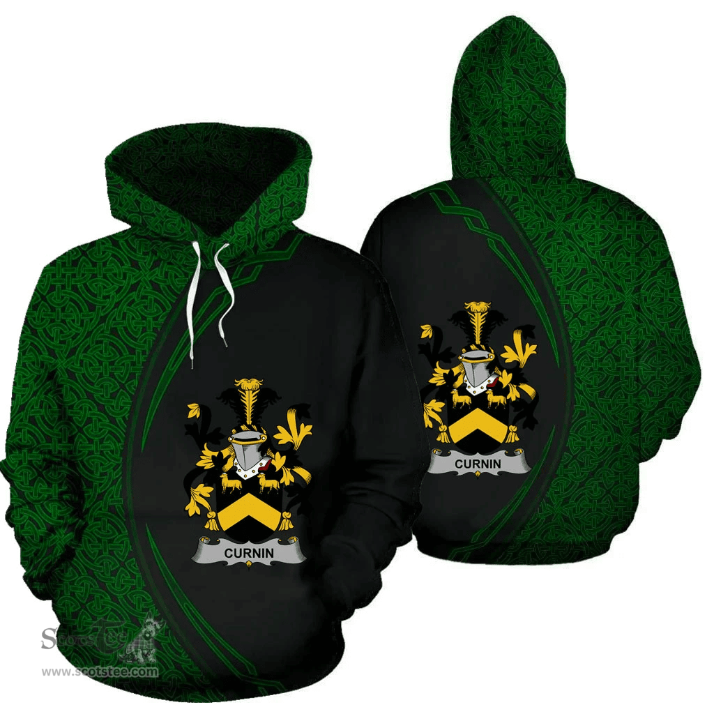 Irish Curnin or O'Curneen Coat of Arms Irish Family Crest Hoodie Black Green Circle Style Hoodie