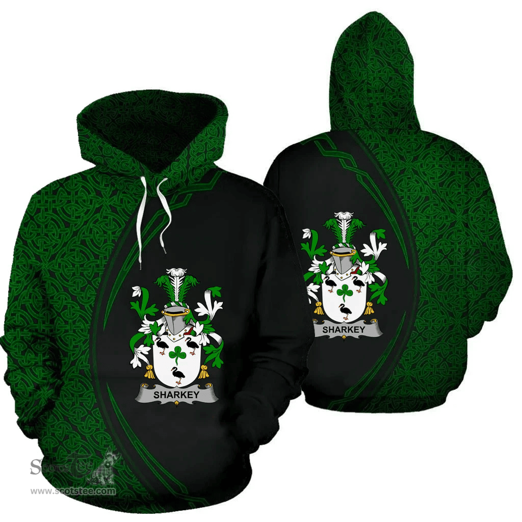 Irish Sharkey or O'Sharkey Coat of Arms Irish Family Crest Hoodie Black Green Circle Style Hoodie