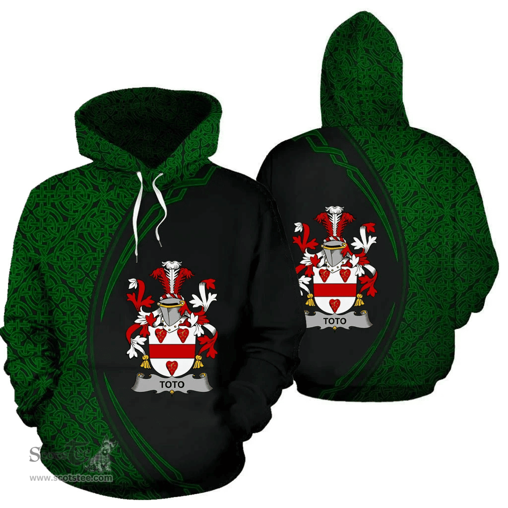Irish Toto Coat of Arms Irish Family Crest Hoodie Black Green Circle Style Hoodie