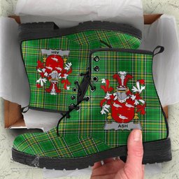 Ash Coat of Arms Family Crest Ireland Leather Boots Irish National Tartan Irish County Boots