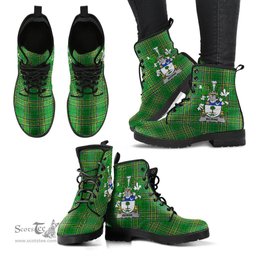 Beirne or O'Beirne Coat of Arms Family Crest Ireland Leather Boots Irish National Tartan Irish County Boots
