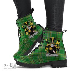 Brady or McBrady Coat of Arms Family Crest Ireland Leather Boots Irish National Tartan Irish County Boots