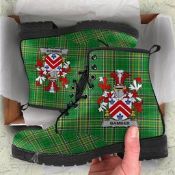 Bamber Coat of Arms Family Crest Ireland Leather Boots Irish National Tartan Irish County Boots