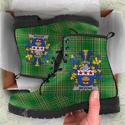Bevens Coat of Arms Family Crest Ireland Leather Boots Irish National Tartan Irish County Boots
