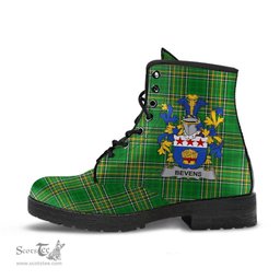 Bevens Coat of Arms Family Crest Ireland Leather Boots Irish National Tartan Irish County Boots