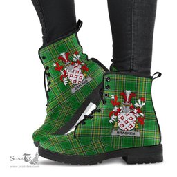 Bracken or O'Bracken Coat of Arms Family Crest Ireland Leather Boots Irish National Tartan Irish County Boots