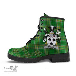Evans Coat of Arms Family Crest Ireland Leather Boots Irish National Tartan Irish County Boots