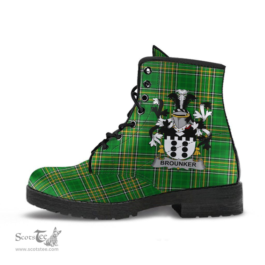 Brounker Coat of Arms Family Crest Ireland Leather Boots Irish National Tartan Irish County Boots