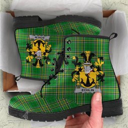 Echlin Coat of Arms Family Crest Ireland Leather Boots Irish National Tartan Irish County Boots