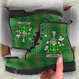 Curtin or McCurtin Coat of Arms Family Crest Ireland Leather Boots Irish National Tartan Irish County Boots