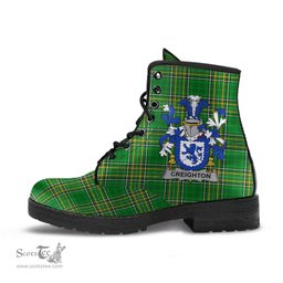 Creighton Coat of Arms Family Crest Ireland Leather Boots Irish National Tartan Irish County Boots