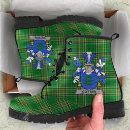 Cotter or MacCotter Coat of Arms Family Crest Ireland Leather Boots Irish National Tartan Irish County Boots