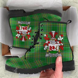 Donlevy or O'Donlevy Coat of Arms Family Crest Ireland Leather Boots Irish National Tartan Irish County Boots