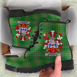Dennehy or O'Dennehy Coat of Arms Family Crest Ireland Leather Boots Irish National Tartan Irish County Boots