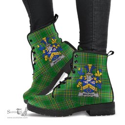 Mackey Coat of Arms Family Crest Ireland Leather Boots Irish National Tartan Irish County Boots
