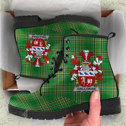 Halloran or O'Halloran Coat of Arms Family Crest Ireland Leather Boots Irish National Tartan Irish County Boots